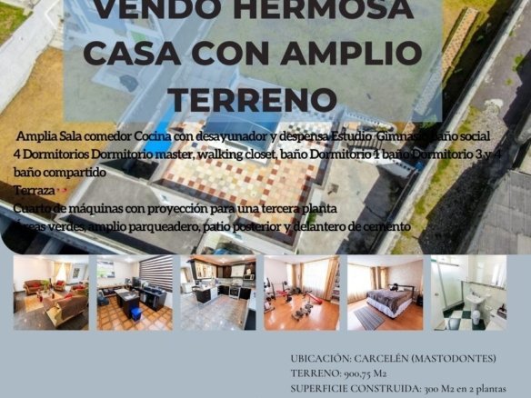 Casa en venta en Carcelén Quito con amplio terreno