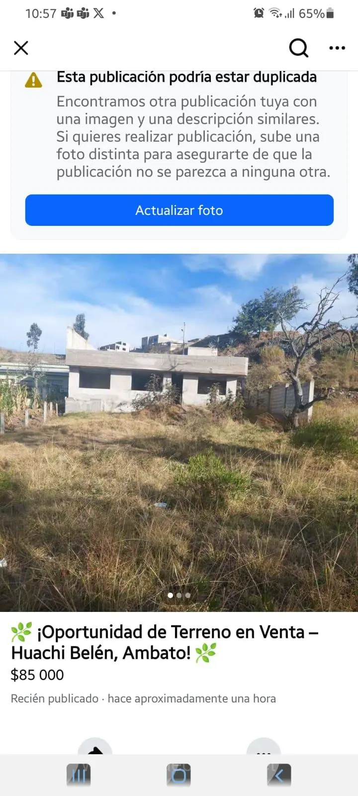 Terreno en Venta Huachi Belén Ambato 725 m²