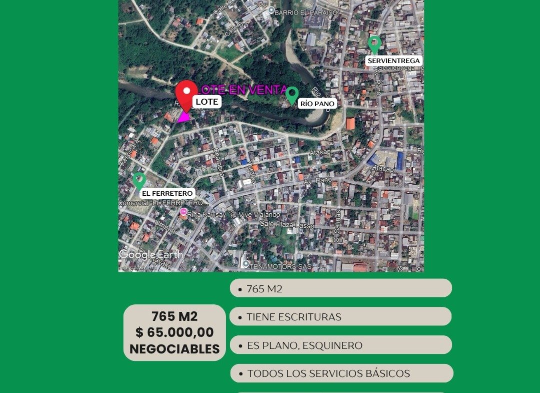 Terreno de 765m2 en Tena Napo