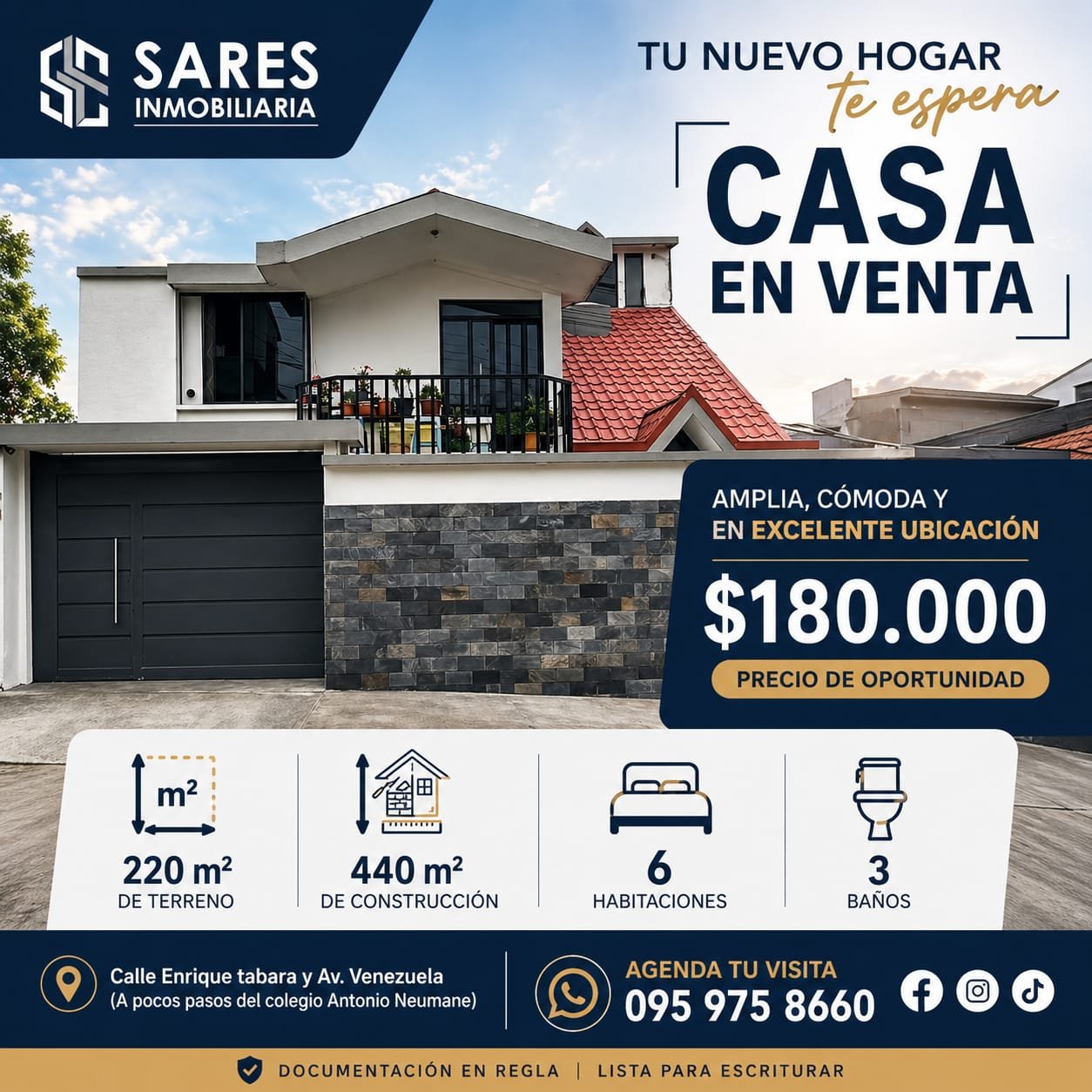Casa En Venta 3 Pisos 6 Habitaciones 180.000
