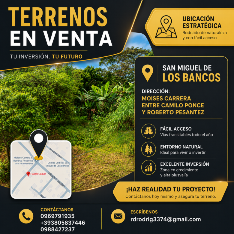 DOS lotes en Venta, cantón San Miguel de los Bancos