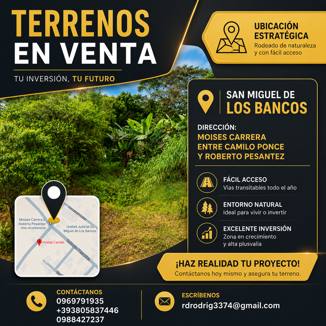 DOS lotes en Venta, cantón San Miguel de los Bancos