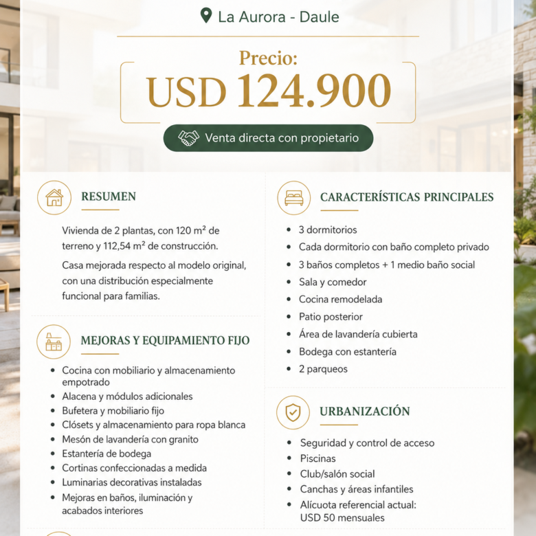 Casa en venta La Rioja Canaria, La Aurora, Daule