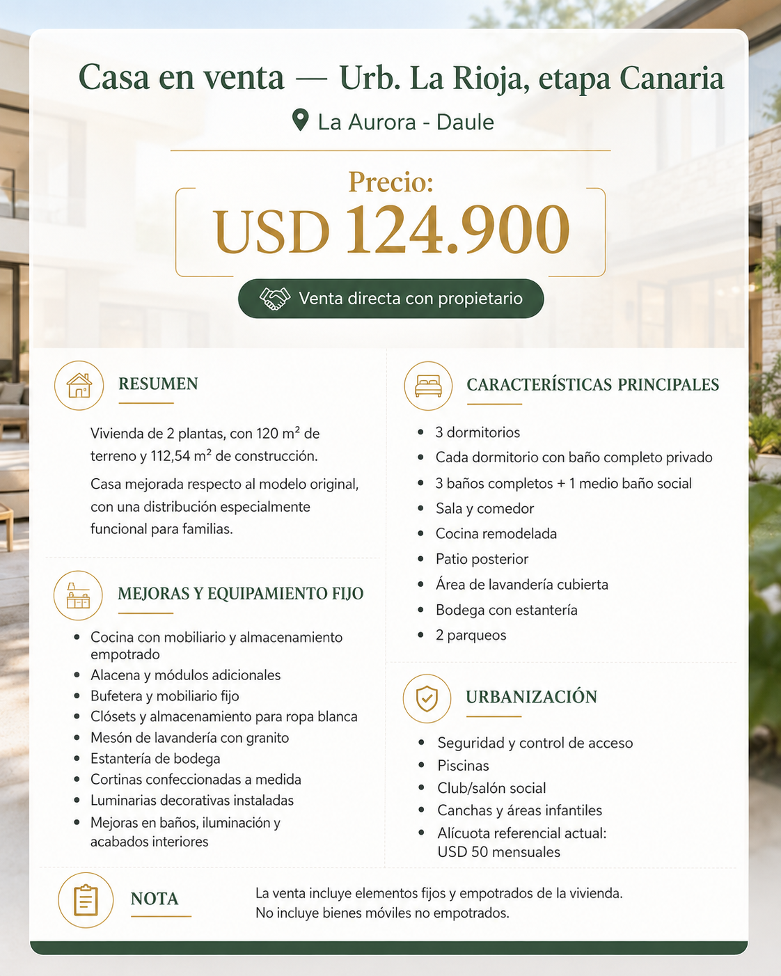 Casa en venta La Rioja Canaria, La Aurora, Daule